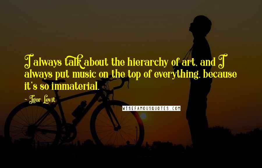Igor Levit Quotes: I always talk about the hierarchy of art, and I always put music on the top of everything, because it's so immaterial.