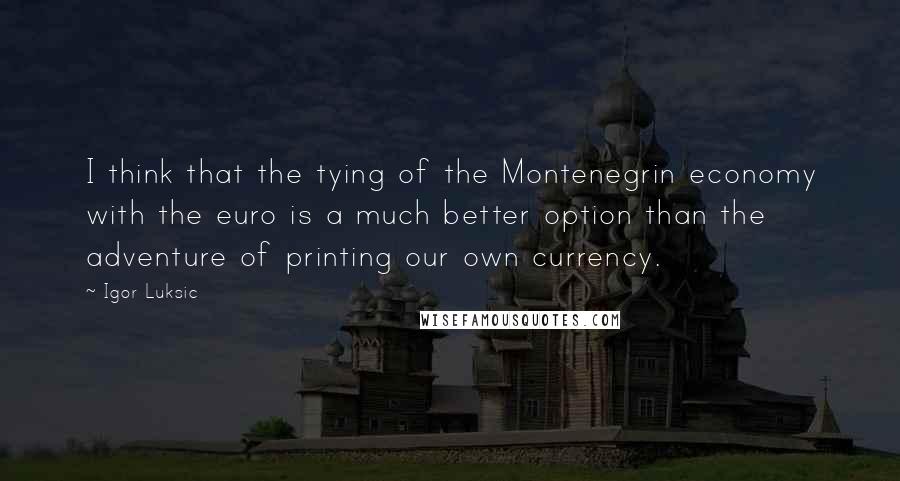 Igor Luksic Quotes: I think that the tying of the Montenegrin economy with the euro is a much better option than the adventure of printing our own currency.