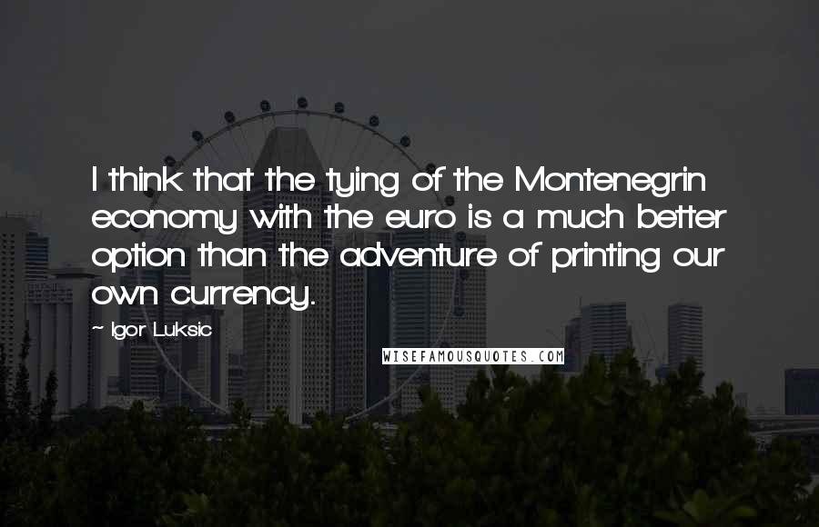 Igor Luksic Quotes: I think that the tying of the Montenegrin economy with the euro is a much better option than the adventure of printing our own currency.
