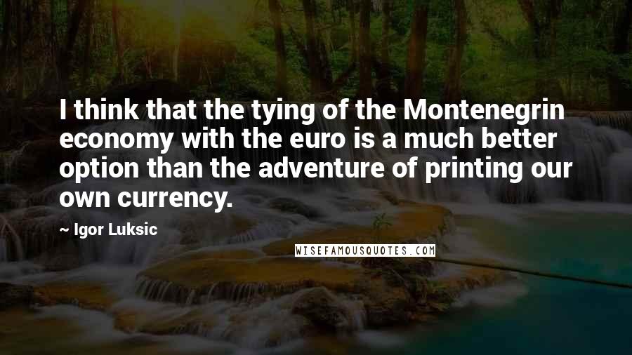 Igor Luksic Quotes: I think that the tying of the Montenegrin economy with the euro is a much better option than the adventure of printing our own currency.