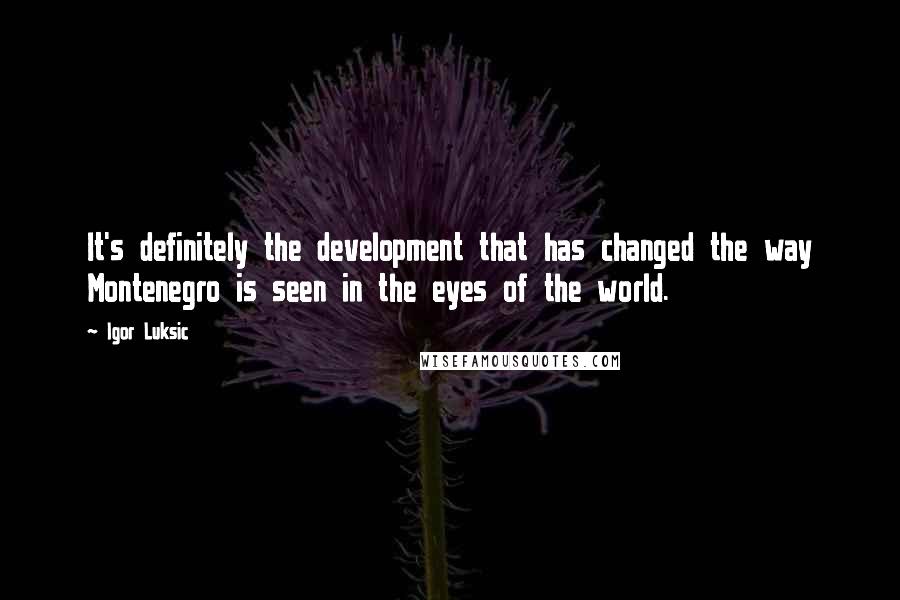 Igor Luksic Quotes: It's definitely the development that has changed the way Montenegro is seen in the eyes of the world.