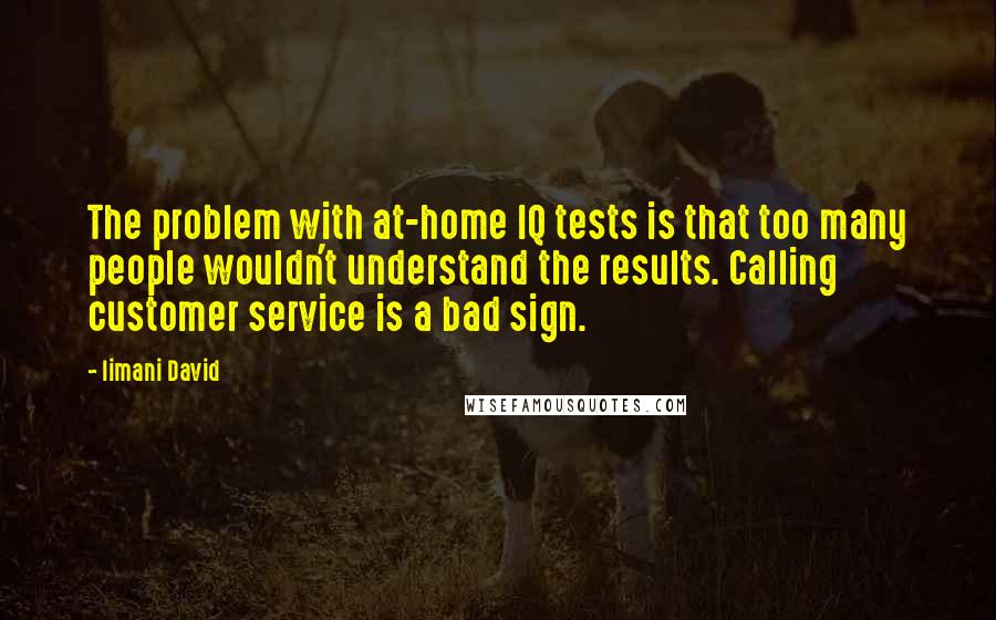 Iimani David Quotes: The problem with at-home IQ tests is that too many people wouldn't understand the results. Calling customer service is a bad sign.