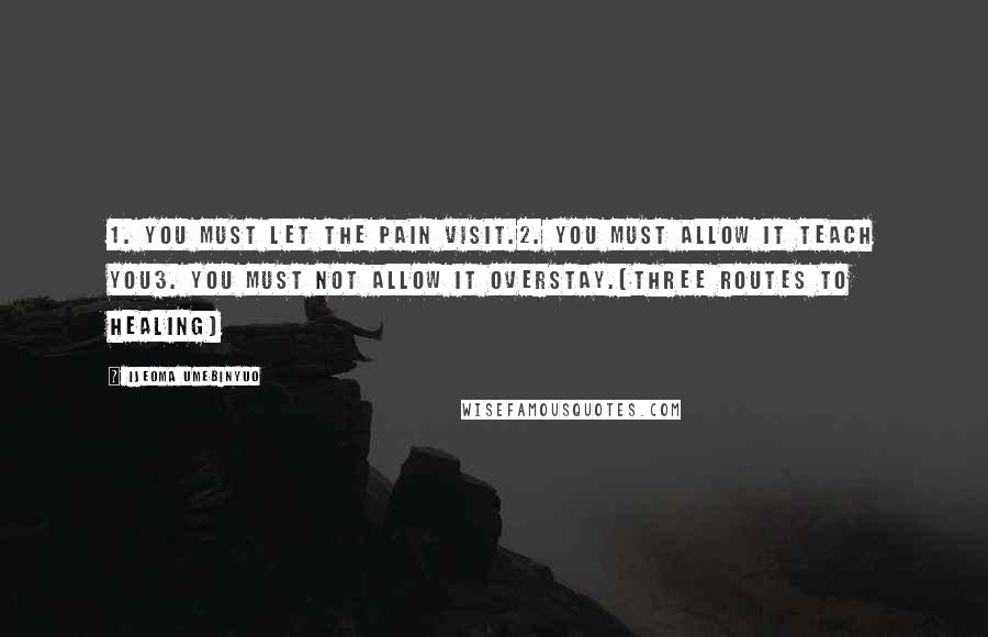 Ijeoma Umebinyuo Quotes: 1. You must let the pain visit.2. You must allow it teach you3. You must not allow it overstay.(Three routes to healing)