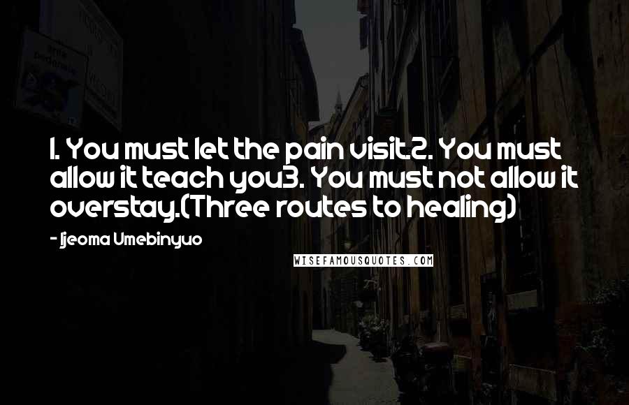 Ijeoma Umebinyuo Quotes: 1. You must let the pain visit.2. You must allow it teach you3. You must not allow it overstay.(Three routes to healing)