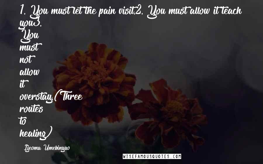 Ijeoma Umebinyuo Quotes: 1. You must let the pain visit.2. You must allow it teach you3. You must not allow it overstay.(Three routes to healing)