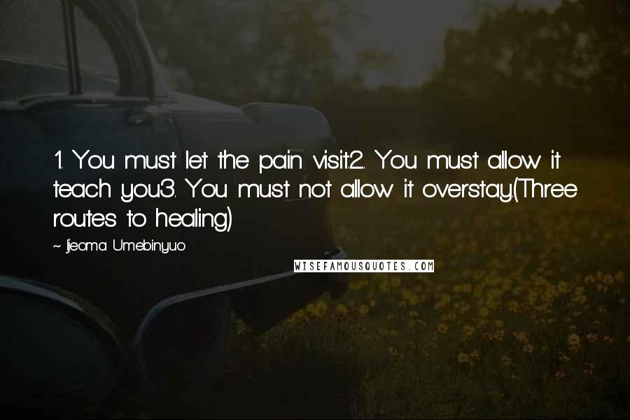 Ijeoma Umebinyuo Quotes: 1. You must let the pain visit.2. You must allow it teach you3. You must not allow it overstay.(Three routes to healing)