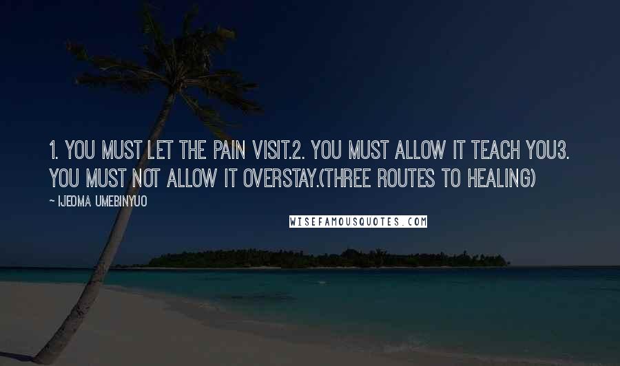 Ijeoma Umebinyuo Quotes: 1. You must let the pain visit.2. You must allow it teach you3. You must not allow it overstay.(Three routes to healing)