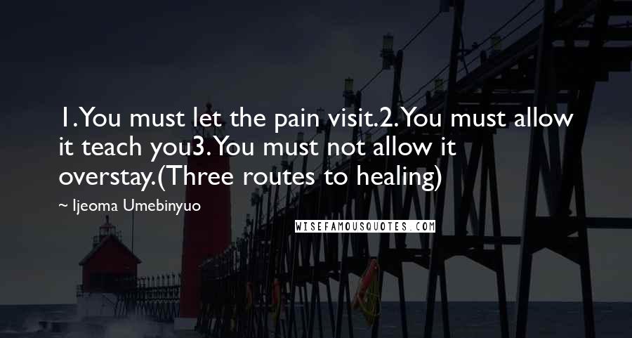 Ijeoma Umebinyuo Quotes: 1. You must let the pain visit.2. You must allow it teach you3. You must not allow it overstay.(Three routes to healing)