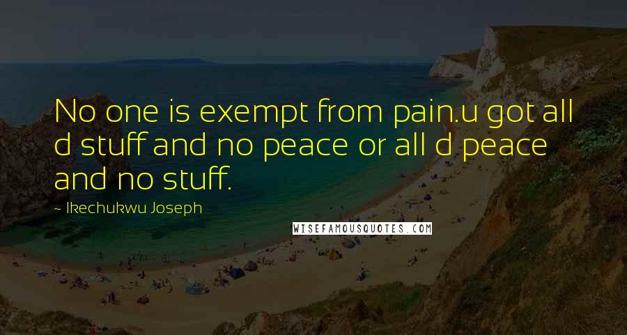 Ikechukwu Joseph Quotes: No one is exempt from pain.u got all d stuff and no peace or all d peace and no stuff.