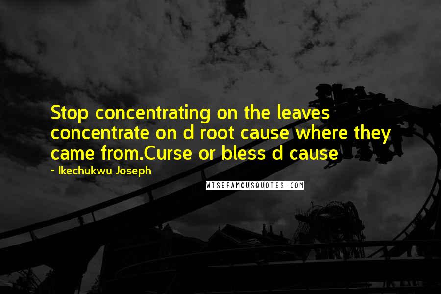 Ikechukwu Joseph Quotes: Stop concentrating on the leaves concentrate on d root cause where they came from.Curse or bless d cause