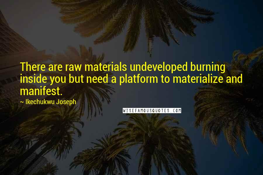 Ikechukwu Joseph Quotes: There are raw materials undeveloped burning inside you but need a platform to materialize and manifest.