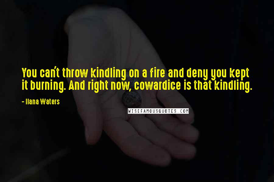 Ilana Waters Quotes: You can't throw kindling on a fire and deny you kept it burning. And right now, cowardice is that kindling.
