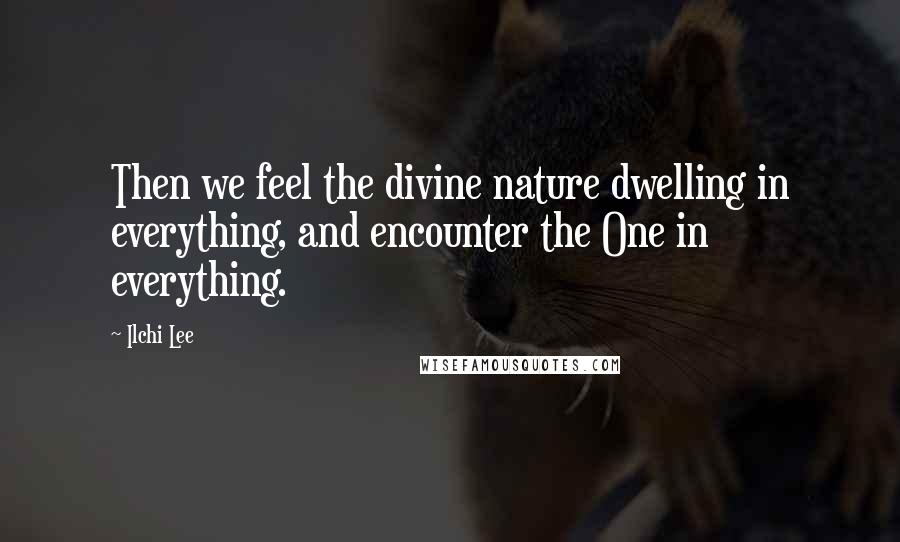 Ilchi Lee Quotes: Then we feel the divine nature dwelling in everything, and encounter the One in everything.