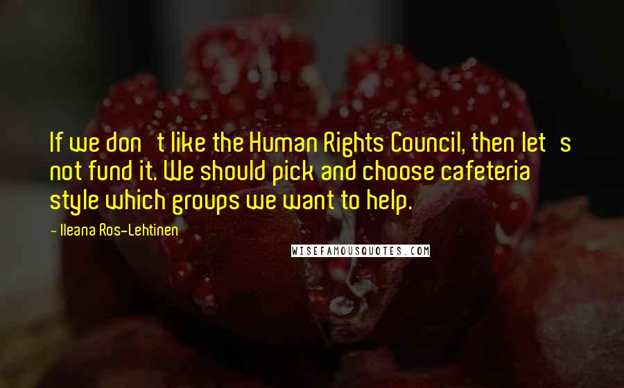 Ileana Ros-Lehtinen Quotes: If we don't like the Human Rights Council, then let's not fund it. We should pick and choose cafeteria style which groups we want to help.