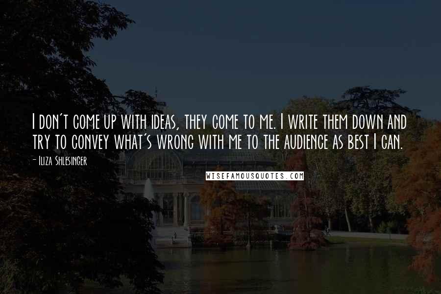 Iliza Shlesinger Quotes: I don't come up with ideas, they come to me. I write them down and try to convey what's wrong with me to the audience as best I can.