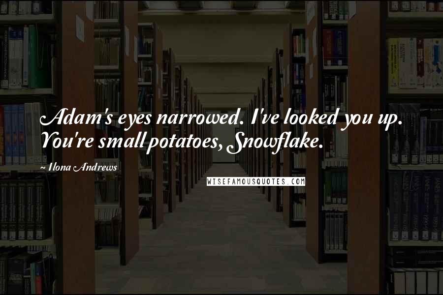 Ilona Andrews Quotes: Adam's eyes narrowed. I've looked you up. You're small potatoes, Snowflake.