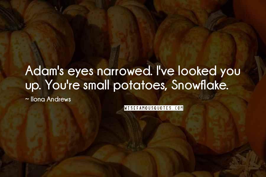 Ilona Andrews Quotes: Adam's eyes narrowed. I've looked you up. You're small potatoes, Snowflake.