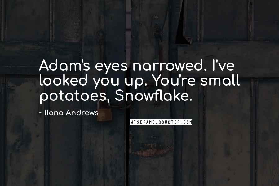 Ilona Andrews Quotes: Adam's eyes narrowed. I've looked you up. You're small potatoes, Snowflake.