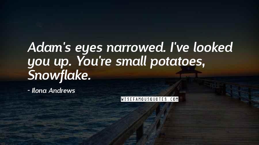 Ilona Andrews Quotes: Adam's eyes narrowed. I've looked you up. You're small potatoes, Snowflake.