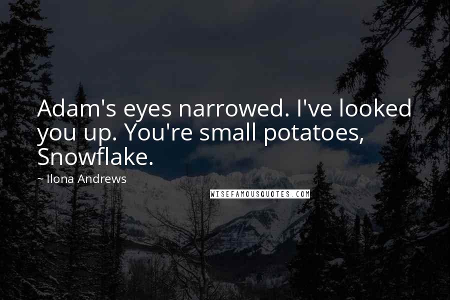 Ilona Andrews Quotes: Adam's eyes narrowed. I've looked you up. You're small potatoes, Snowflake.