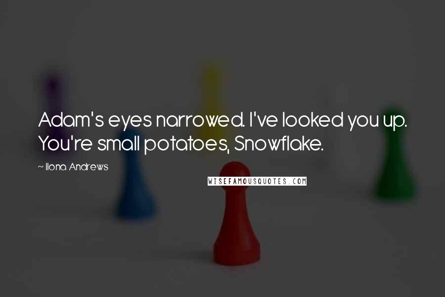 Ilona Andrews Quotes: Adam's eyes narrowed. I've looked you up. You're small potatoes, Snowflake.