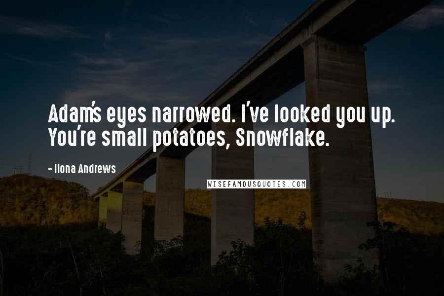 Ilona Andrews Quotes: Adam's eyes narrowed. I've looked you up. You're small potatoes, Snowflake.