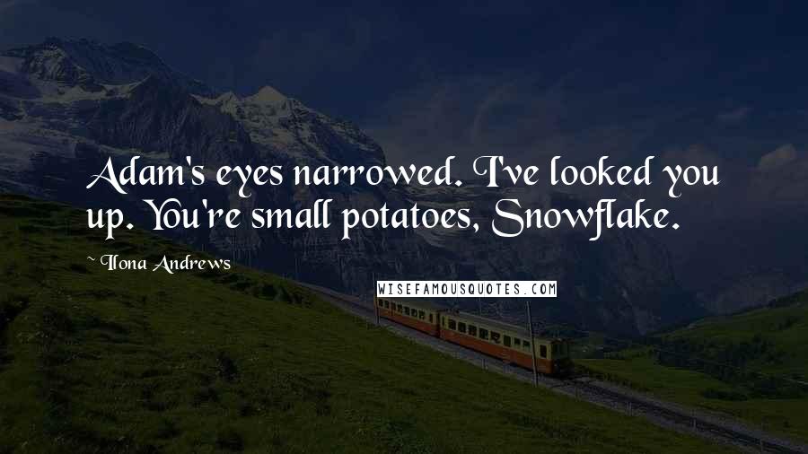 Ilona Andrews Quotes: Adam's eyes narrowed. I've looked you up. You're small potatoes, Snowflake.