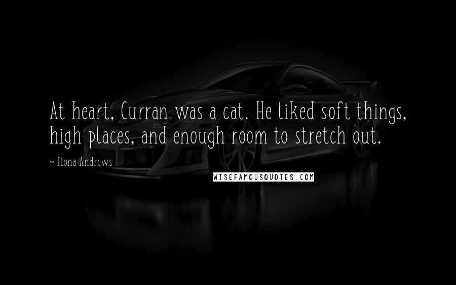 Ilona Andrews Quotes: At heart, Curran was a cat. He liked soft things, high places, and enough room to stretch out.