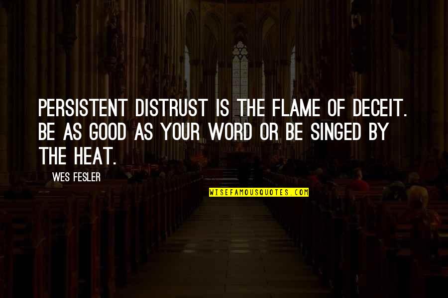 1-3 Word Quotes By Wes Fesler: Persistent distrust is the flame of deceit. Be