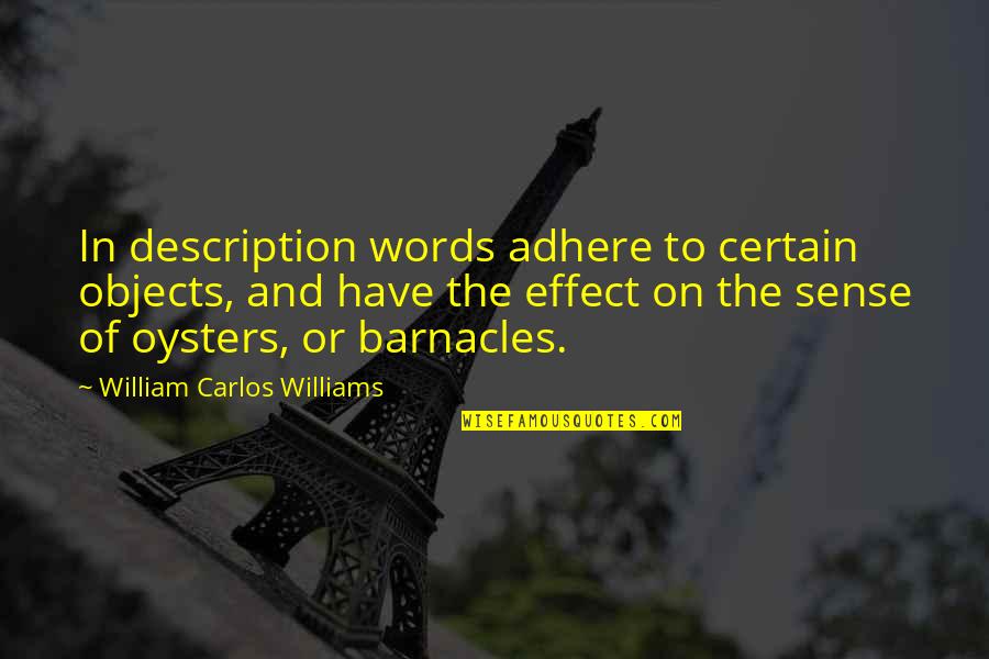 1 Have Quotes By William Carlos Williams: In description words adhere to certain objects, and