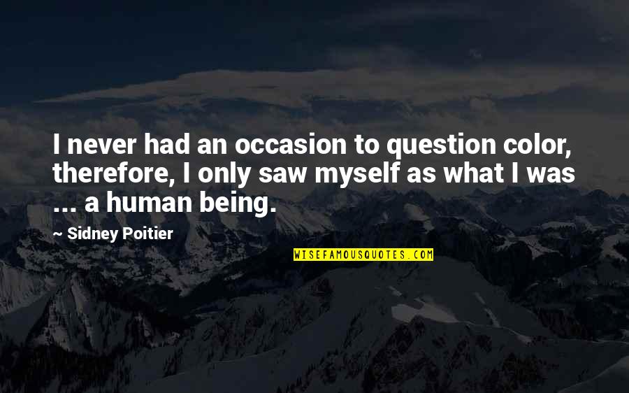 10.000 Km Quotes By Sidney Poitier: I never had an occasion to question color, 10.000 Km Quotes By Sidney Poitier: I never had an occasion to question color,