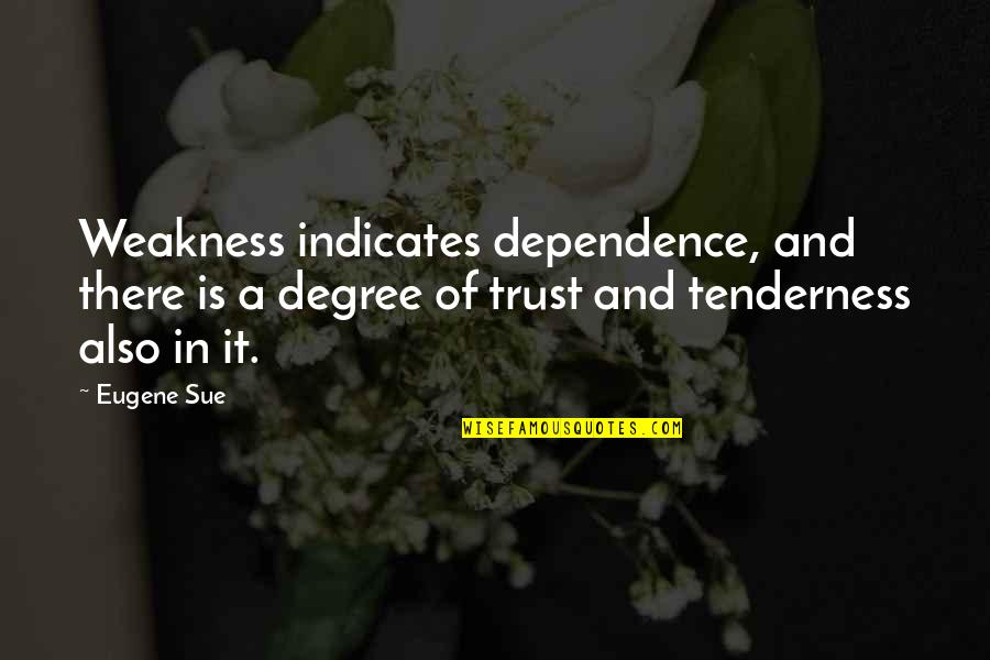 10 Words Love Quotes By Eugene Sue: Weakness indicates dependence, and there is a degree