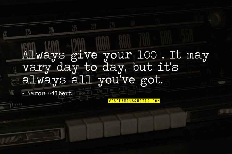 100 Day Quotes By Aaron Gilbert: Always give your 100%. It may vary day