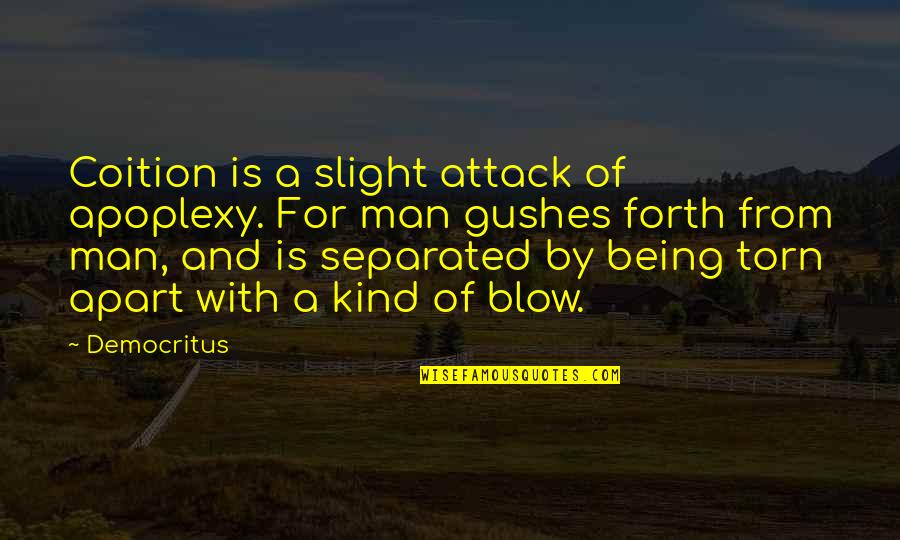 10th Kingdom Evil Queen Quotes By Democritus: Coition is a slight attack of apoplexy. For 10th Kingdom Evil Queen Quotes By Democritus: Coition is a slight attack of apoplexy. For
