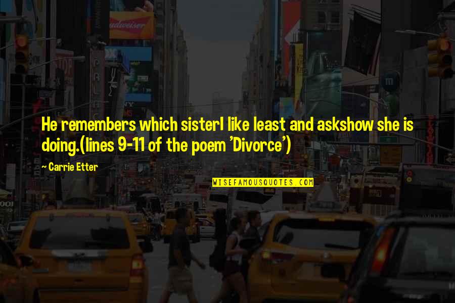11 O'clock Quotes By Carrie Etter: He remembers which sisterI like least and askshow 11 O'clock Quotes By Carrie Etter: He remembers which sisterI like least and askshow