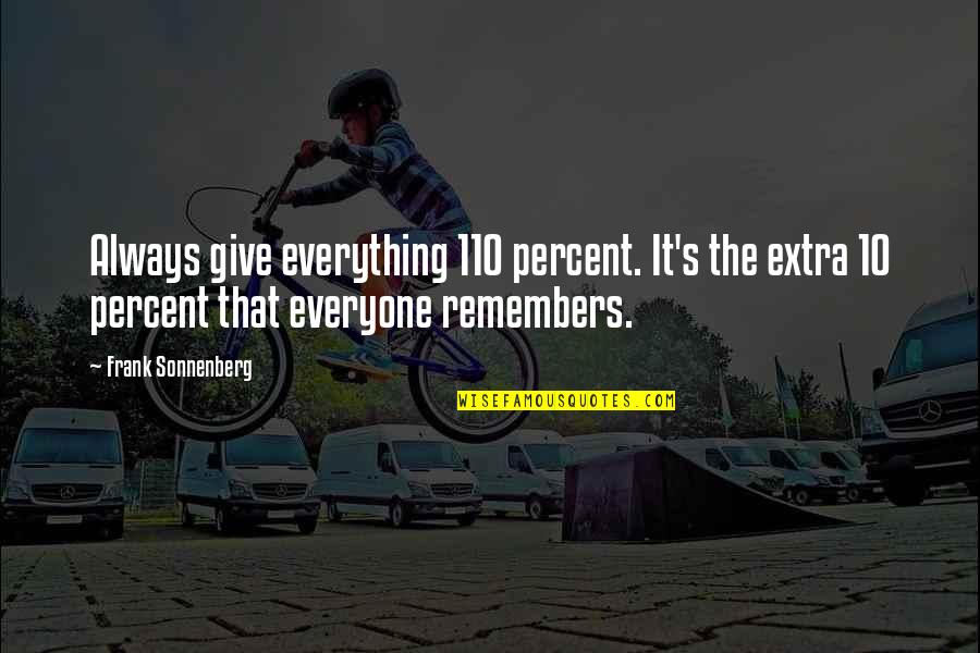 110 Quotes By Frank Sonnenberg: Always give everything 110 percent. It's the extra