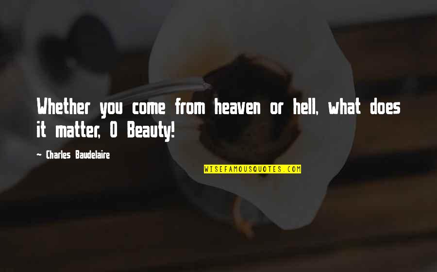 113 Kilograms Quotes By Charles Baudelaire: Whether you come from heaven or hell, what