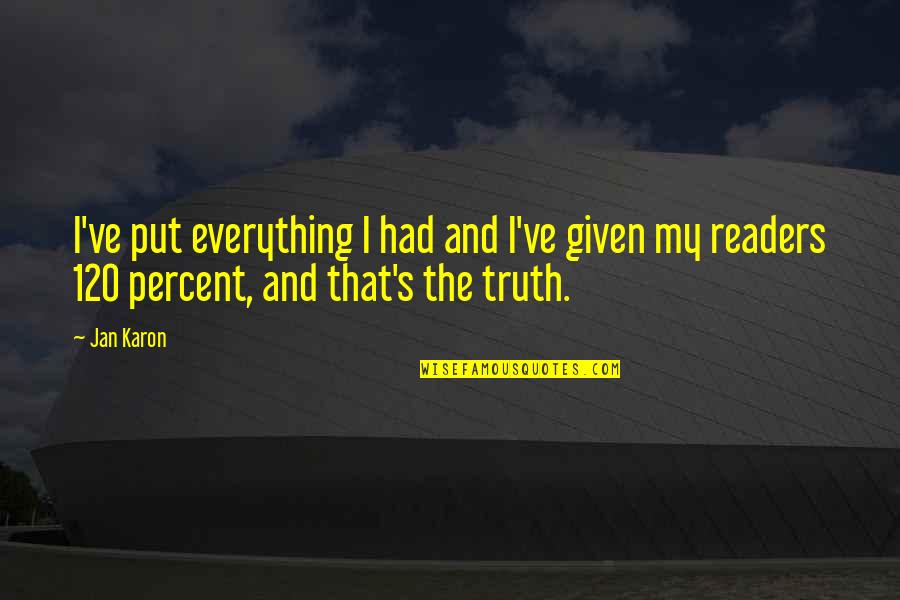 120 Quotes By Jan Karon: I've put everything I had and I've given