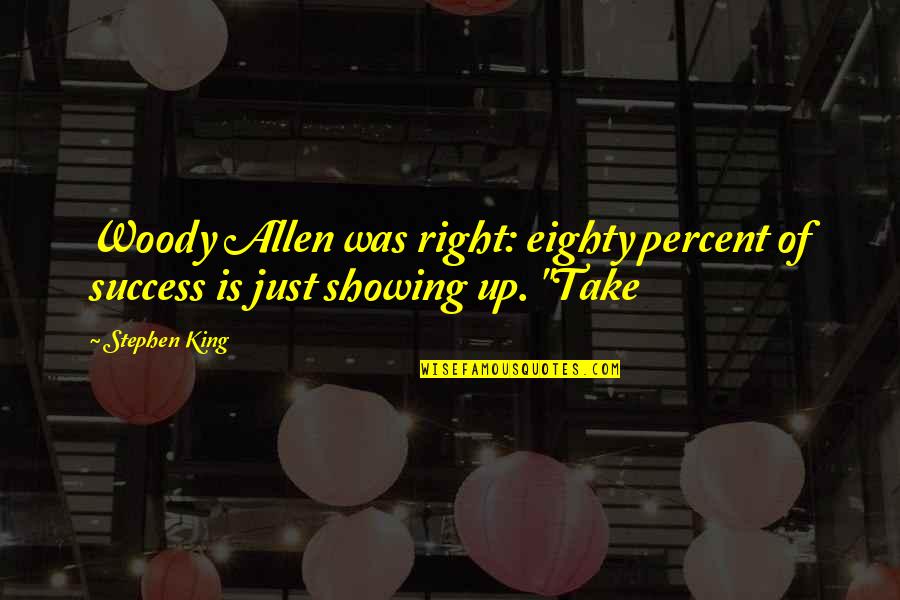 18 Years Funny Quotes By Stephen King: Woody Allen was right: eighty percent of success