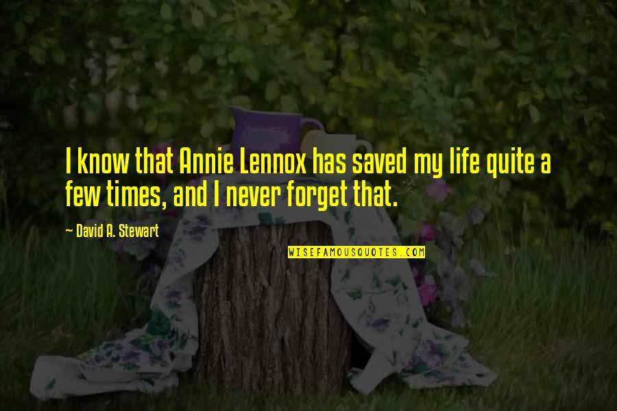 1920s Car Quotes By David A. Stewart: I know that Annie Lennox has saved my