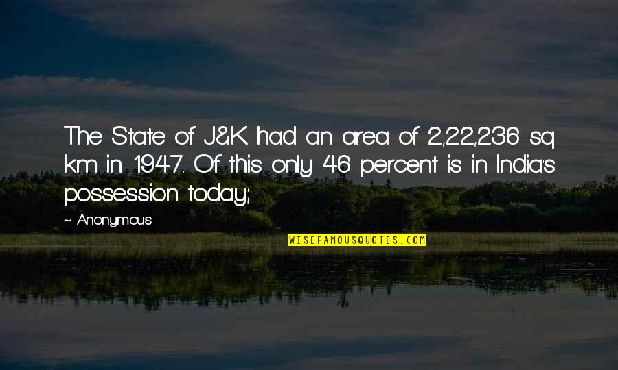 1947 Quotes By Anonymous: The State of J&K had an area of