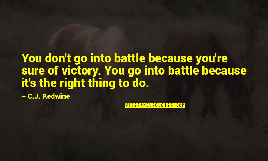 1967sander Quotes By C.J. Redwine: You don't go into battle because you're sure 1967sander Quotes By C.J. Redwine: You don't go into battle because you're sure
