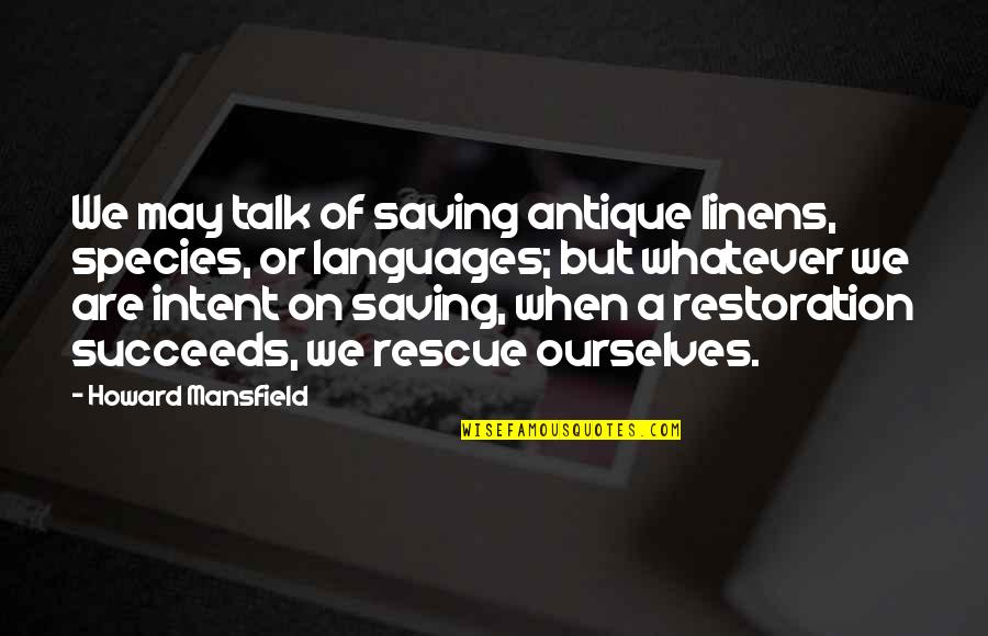 1967soulsinger Quotes By Howard Mansfield: We may talk of saving antique linens, species,
