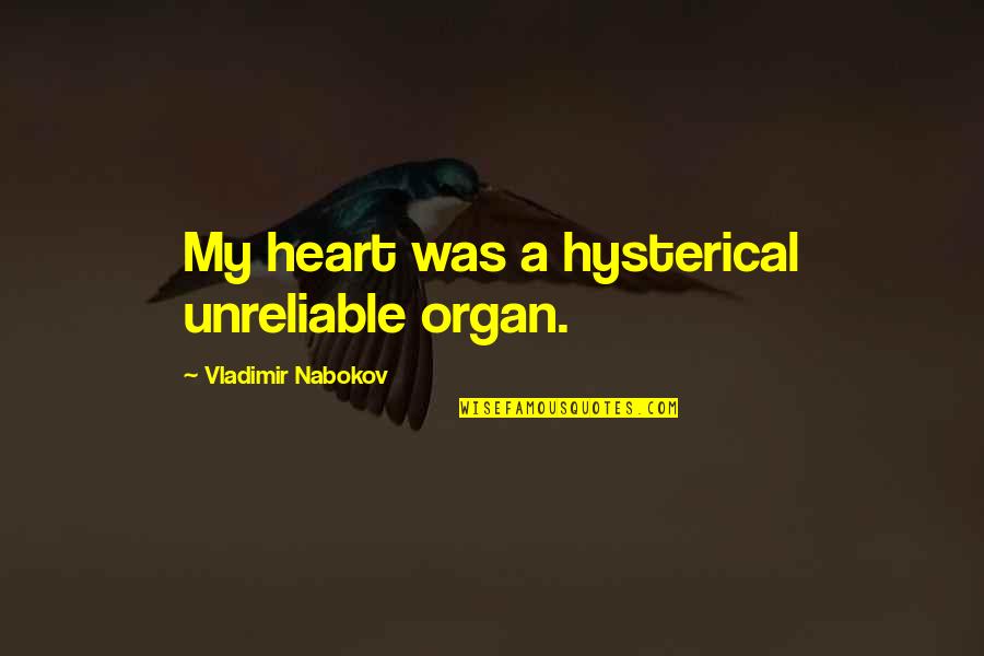 1st Birthday Wishes Quotes By Vladimir Nabokov: My heart was a hysterical unreliable organ. 1st Birthday Wishes Quotes By Vladimir Nabokov: My heart was a hysterical unreliable organ.