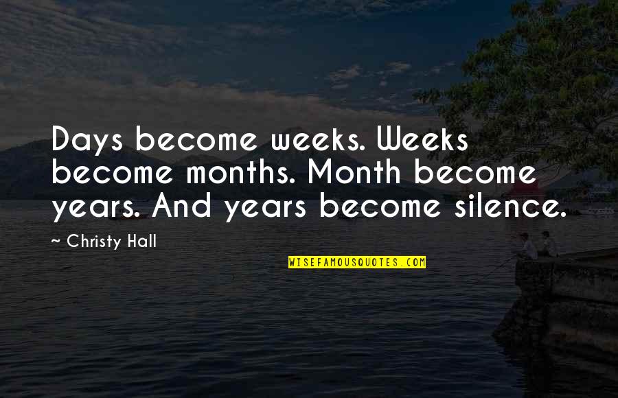 2 Months Quotes By Christy Hall: Days become weeks. Weeks become months. Month become