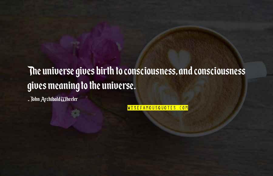 2 Wheeler Quotes By John Archibald Wheeler: The universe gives birth to consciousness, and consciousness 2 Wheeler Quotes By John Archibald Wheeler: The universe gives birth to consciousness, and consciousness
