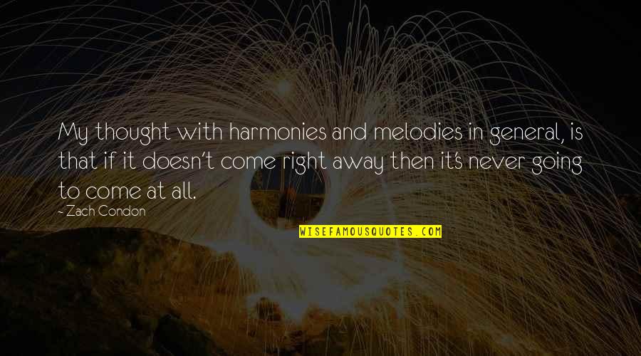 20 Wisdom Quotes By Zach Condon: My thought with harmonies and melodies in general,