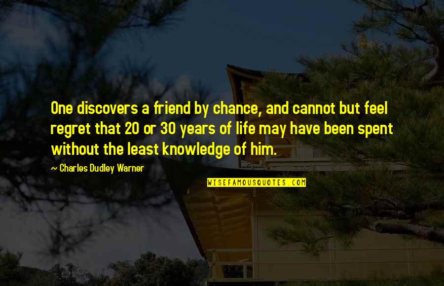 20 Years Of Friendship Quotes By Charles Dudley Warner: One discovers a friend by chance, and cannot