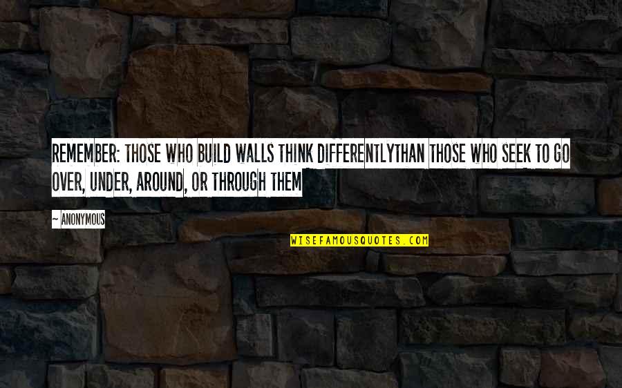 2013 Year Quotes By Anonymous: Remember: those who build walls think differentlythan those