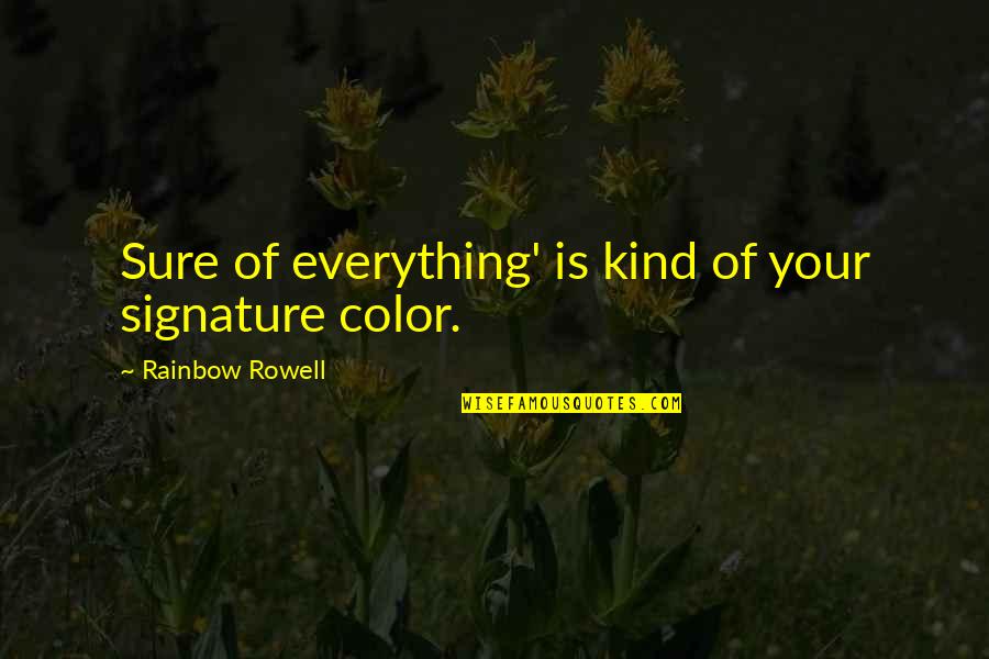 2015 Quote Quotes By Rainbow Rowell: Sure of everything' is kind of your signature